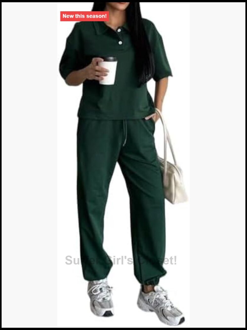 Casual 2 Piece Athleisure Set - Short Sleeve Polo Top & Jogger Pants